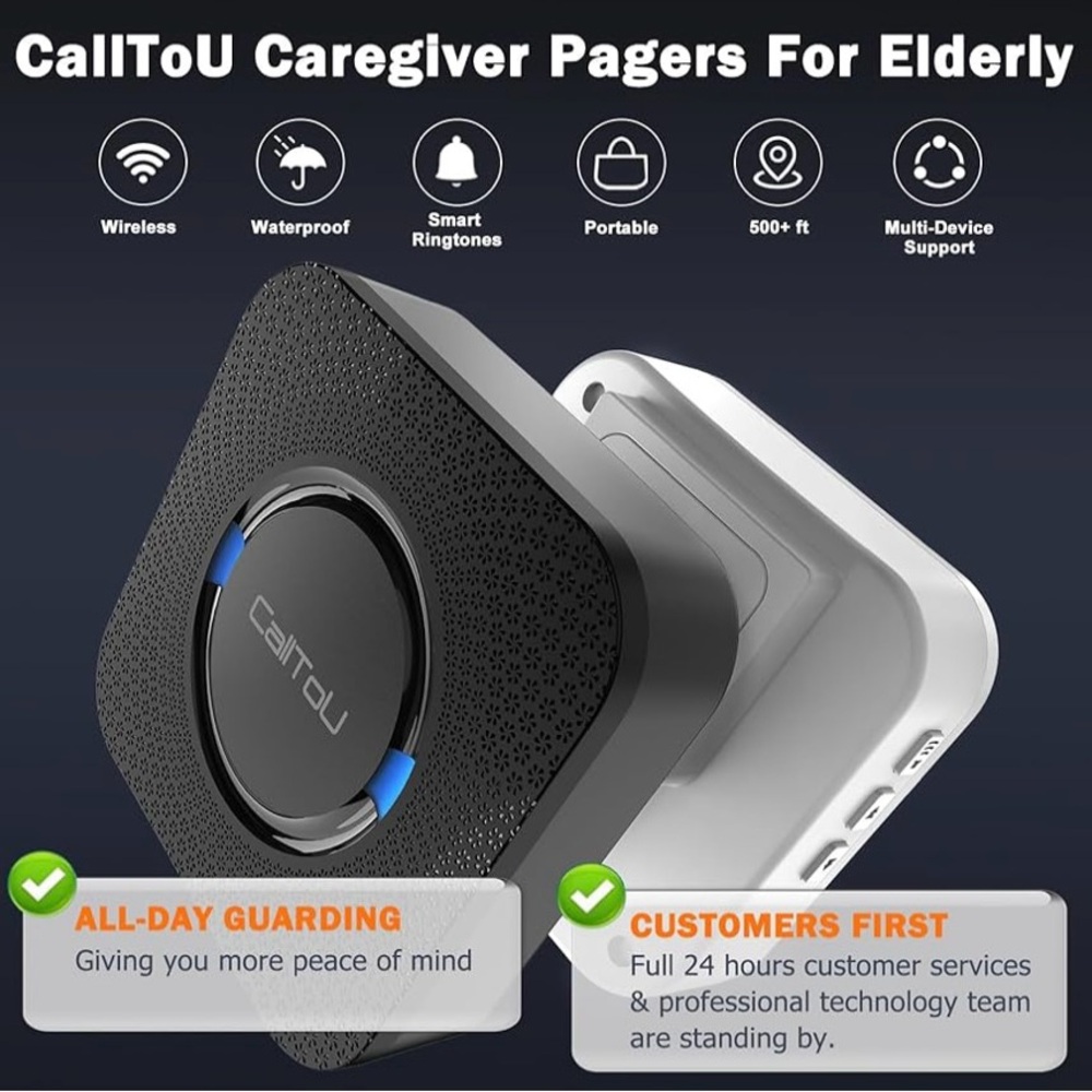 CallToU NWT Caregiver Pager System Portable Help Call Buttons Fall Risk Black OS - Picture 9 of 13